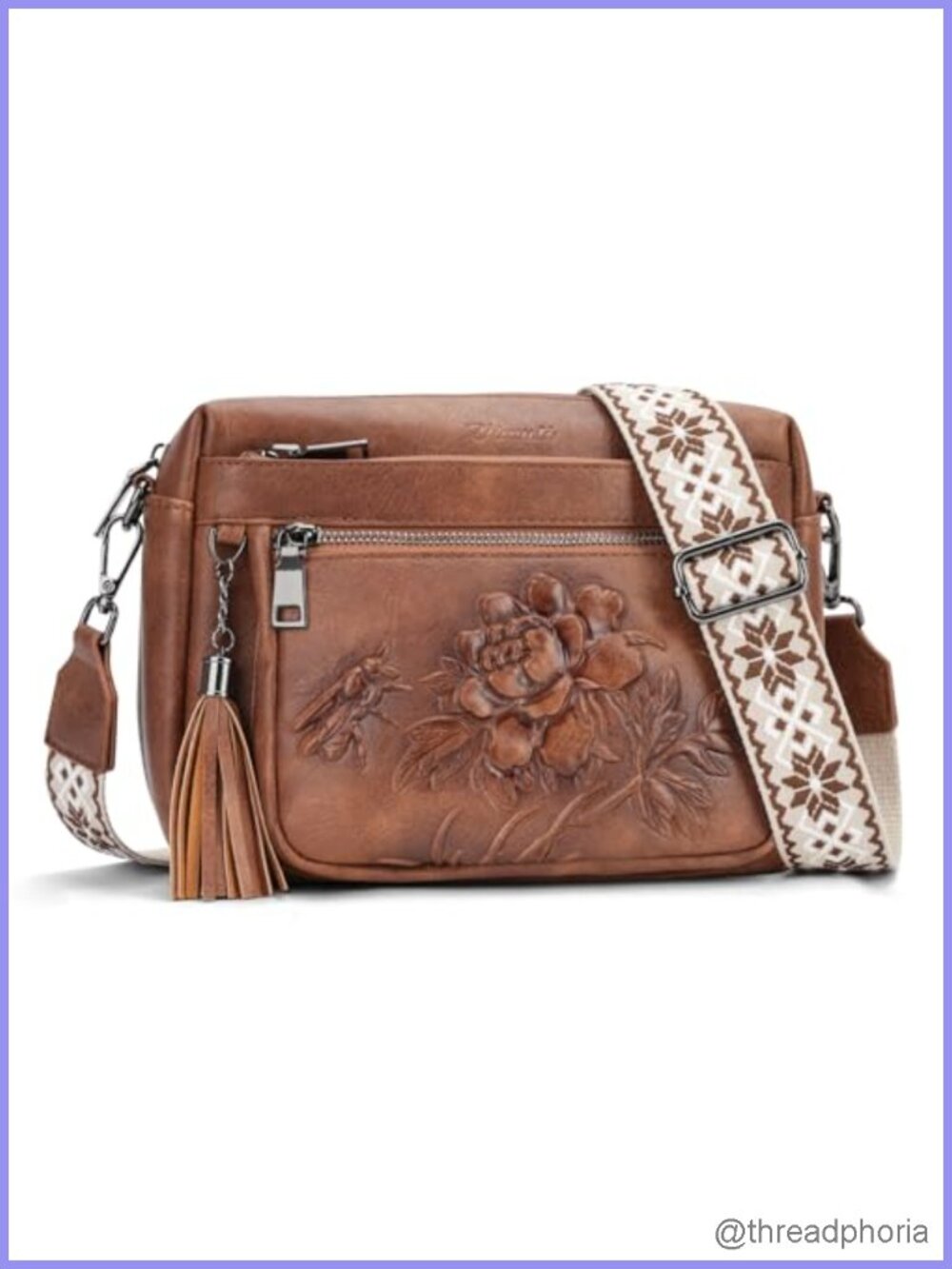 Women's Vegan Leather Embossed Crossbody Bag Adjustable Strap Purse